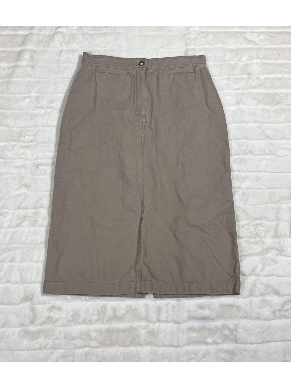 Orvis Women 6 Tan High Waist Khaki Minimalist Modest Midi Skirt Work Office Fall